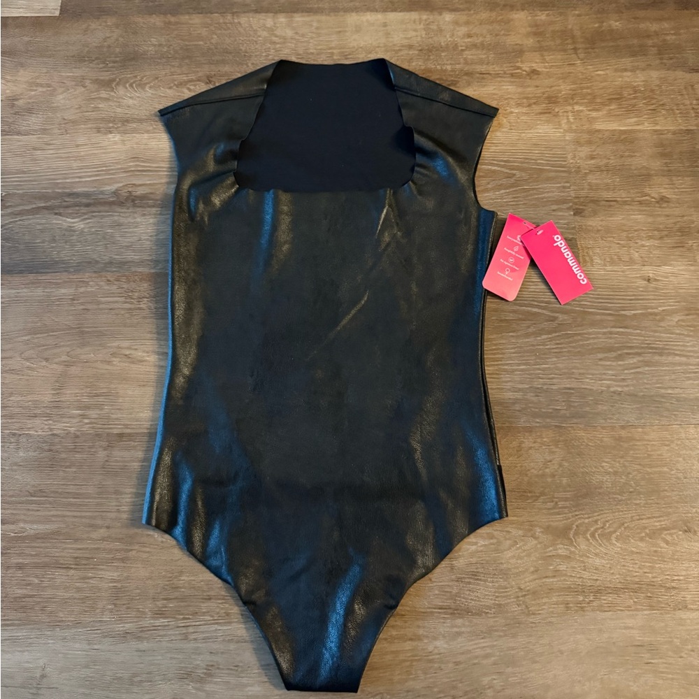 NWT Commando Black Faux Leather Cap Sleeve Bodysuit